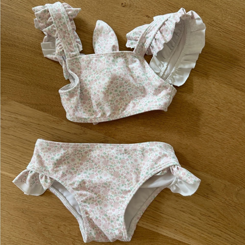 Pink Floral Ruffle Kids Bikini Set